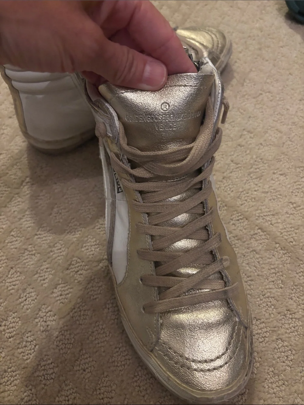 Golden Goose GGDB-Slide High-Top Sneakers in White and Gold